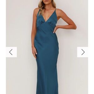 Elegant Teal Satin Maxi Dress
